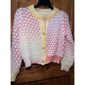 Vintage Handmade Pastel Ombre Polka Dot Pearl Button Cropped Cardigan M/L